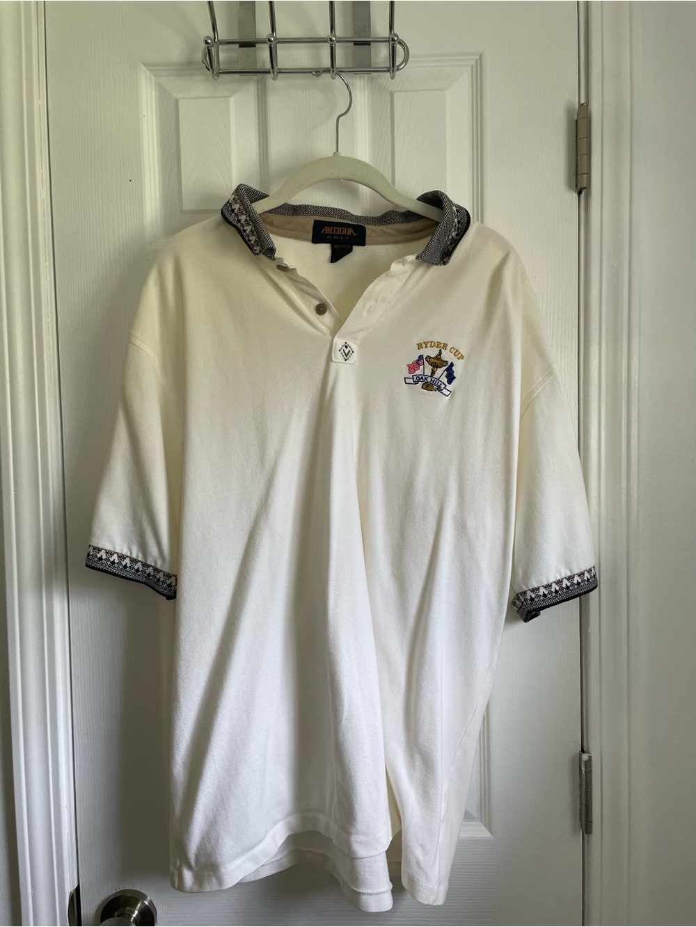 Antigua White Ryder Cup Polo with Navy Trim